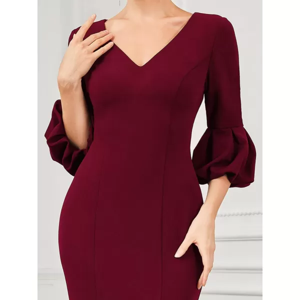 EverPretty Womens Sexy V Neck Long Sleeves Bodycon Mermaid Evening Dresses 00055Burgundy