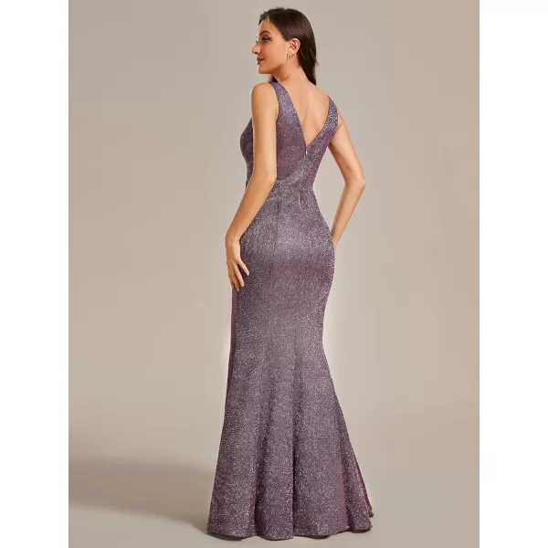 EverPretty Womens Sexy VNeck Slit Glitter Bodycon Mermaid Evening Dress 01957Metallic Rose