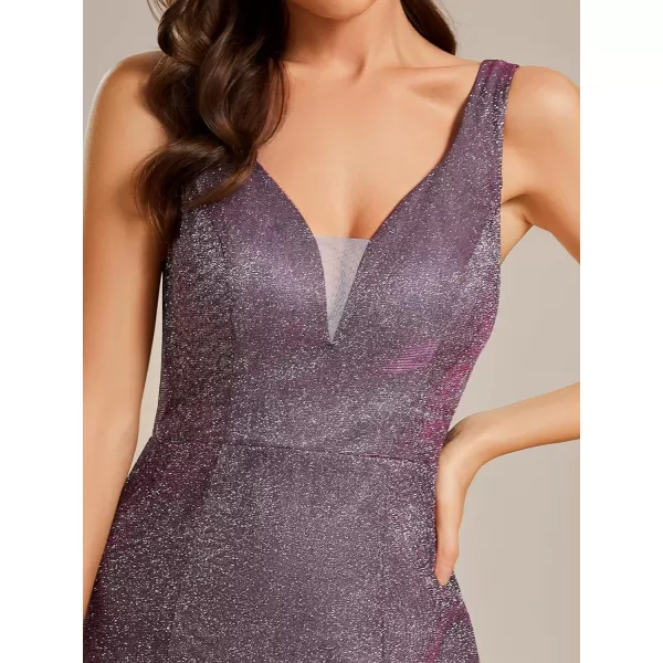 EverPretty Womens Sexy VNeck Slit Glitter Bodycon Mermaid Evening Dress 01957Metallic Rose