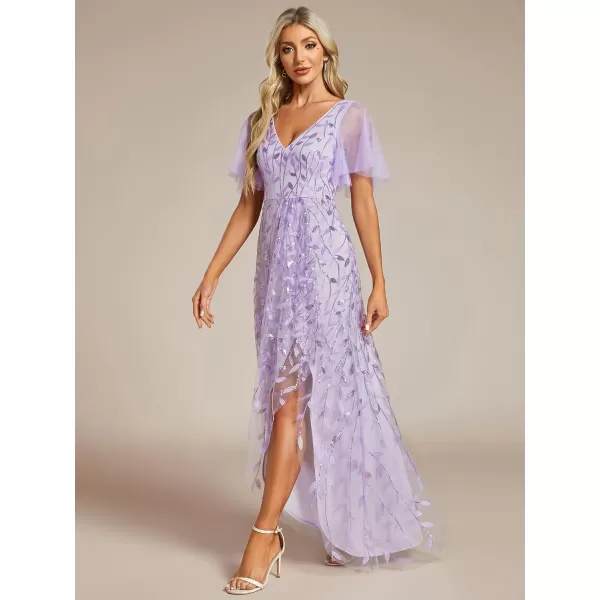 EverPretty Womens Shimmery Formal Dress V Neck Sequins ALine Side Slit Elegant Long Evening Dresses 02083Lavender