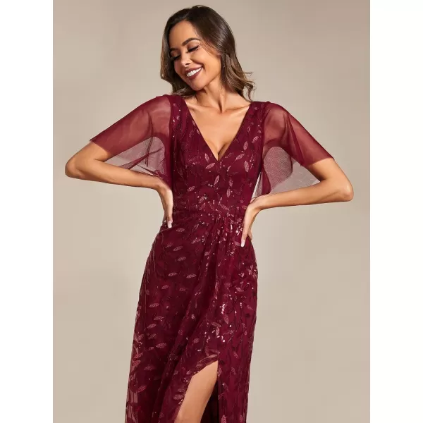 EverPretty Womens Shimmery Sequins ALine Side Slit Elegant Long Evening Dresses 02083Burgundy