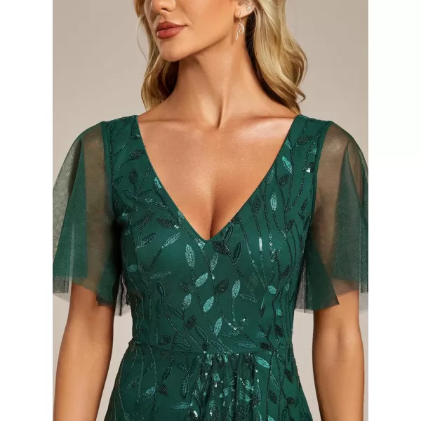 EverPretty Womens Shimmery Sequins ALine Side Slit Elegant Long Evening Dresses 02083Dark Green