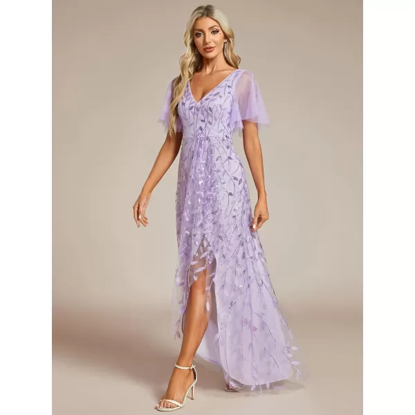 EverPretty Womens Shimmery Sequins ALine Side Slit Elegant Long Evening Dresses 02083Lavender