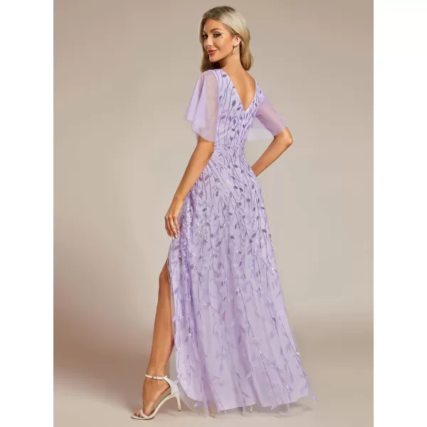 EverPretty Womens Shimmery Sequins ALine Side Slit Elegant Long Evening Dresses 02083Lavender