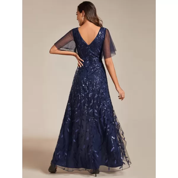 EverPretty Womens Shimmery Sequins ALine Side Slit Elegant Long Evening Dresses 02083Navy Blue