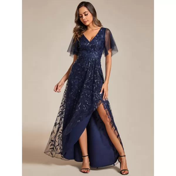 EverPretty Womens Shimmery Sequins ALine Side Slit Elegant Long Evening Dresses 02083Navy Blue