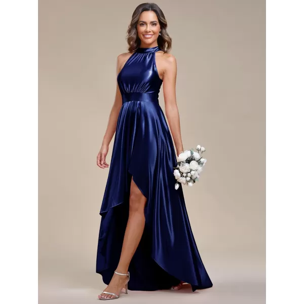 EverPretty Womens Shiny Satin Halter High Low Summer Evening Dresses 01901Navy Blue