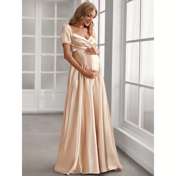 EverPretty Womens Short Sleeve Deep VNeck Long Maternity Dress for Baby Shower 20801Rose Gold