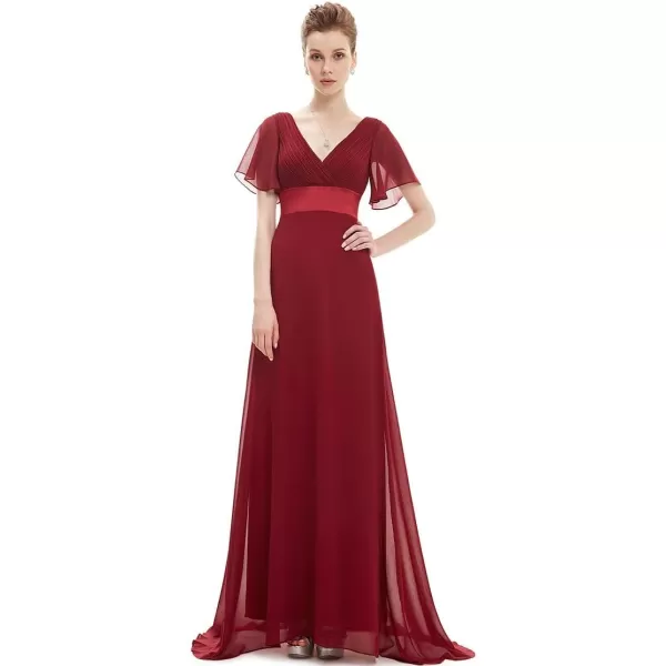 EverPretty Womens Short Sleeve VNeck Evening Dress Floor Length Mother of The Bride Dress 09890Burgundy