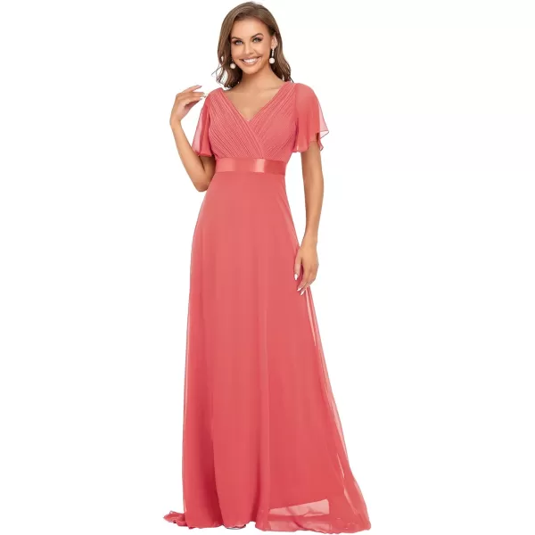 EverPretty Womens Short Sleeve VNeck Evening Dress Floor Length Mother of The Bride Dress 09890Coral