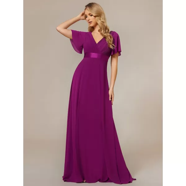 EverPretty Womens Short Sleeve VNeck Evening Dress Floor Length Mother of The Bride Dress 09890Fuchsia