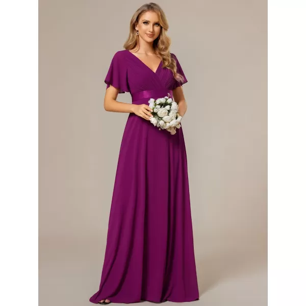 EverPretty Womens Short Sleeve VNeck Evening Dress Floor Length Mother of The Bride Dress 09890Fuchsia