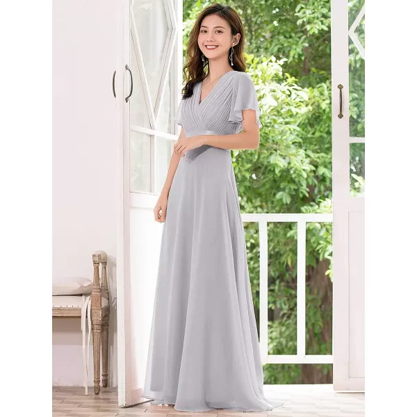 EverPretty Womens Short Sleeve VNeck Evening Dress Floor Length Mother of The Bride Dress 09890Grey