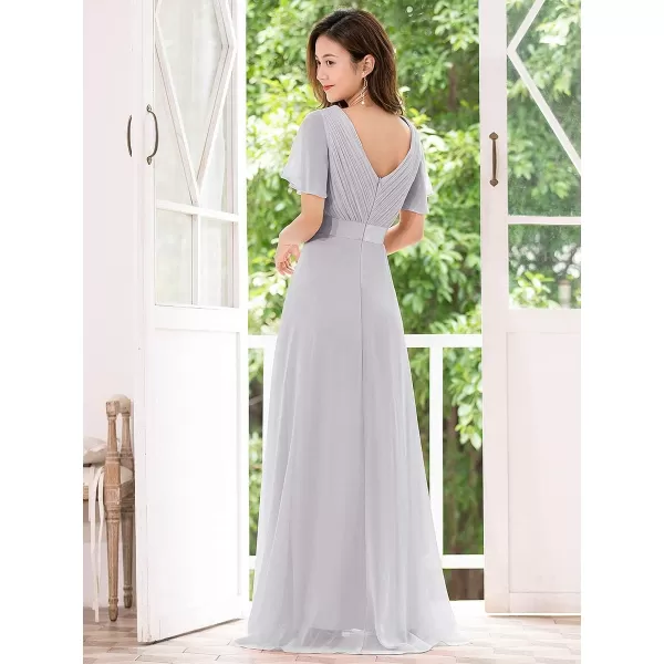 EverPretty Womens Short Sleeve VNeck Evening Dress Floor Length Mother of The Bride Dress 09890Grey