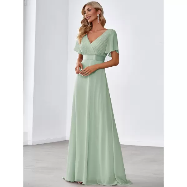 EverPretty Womens Short Sleeve VNeck Evening Dress Floor Length Mother of The Bride Dress 09890Mint Green