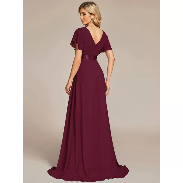 EverPretty Womens Short Sleeve VNeck Evening Dress Floor Length Mother of The Bride Dress 09890Mulberry