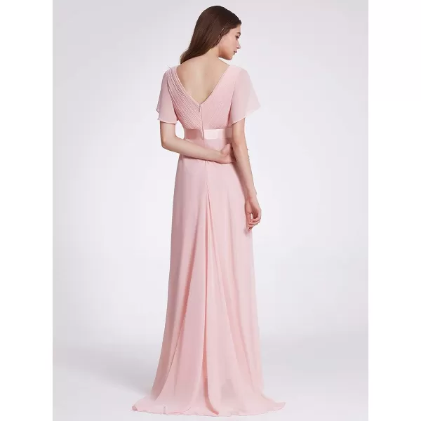 EverPretty Womens Short Sleeve VNeck Evening Dress Floor Length Mother of The Bride Dress 09890Pink