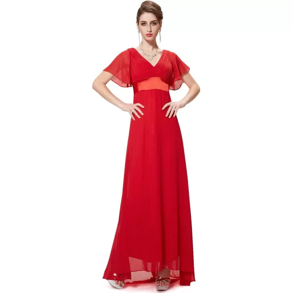 EverPretty Womens Short Sleeve VNeck Evening Dress Floor Length Mother of The Bride Dress 09890Red