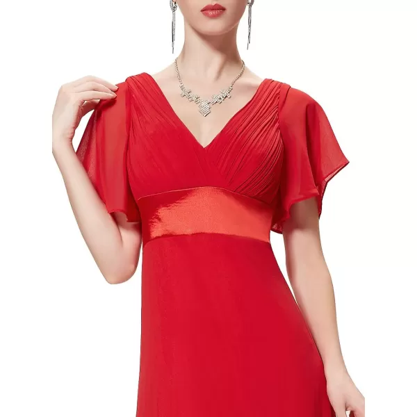 EverPretty Womens Short Sleeve VNeck Evening Dress Floor Length Mother of The Bride Dress 09890Red