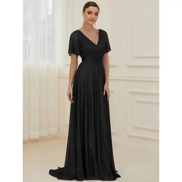 EverPretty Womens Short Sleeves Aline Sparkle Formal Dresses 50159Black