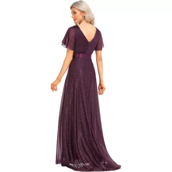 EverPretty Womens Short Sleeves Aline Sparkle Formal Dresses 50159Dark Purple