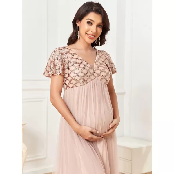 EverPretty Womens Short Sleeves Crew Neck Tulle A Line Sequin Maxi Fall Maternity Dress 0340AEYRose Gold