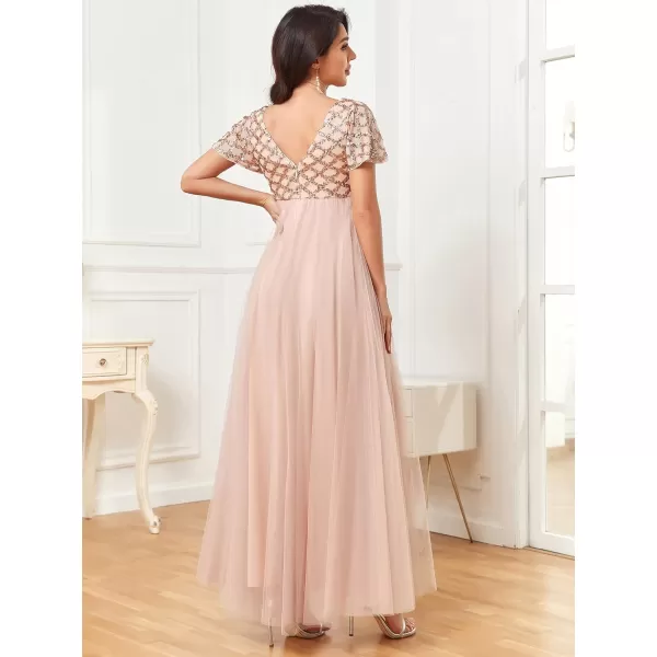 EverPretty Womens Short Sleeves Crew Neck Tulle A Line Sequin Maxi Fall Maternity Dress 0340AEYRose Gold