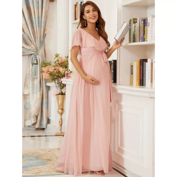 EverPretty Womens Short Sleeves VNeck Chiffon Maternity Party Dress for Baby Shower 20835Pink