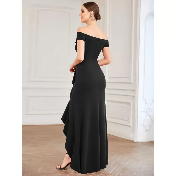 EverPretty Womens Side Split Off Shoulder Cap Sleeve Mermaid Elastic Formal Long Dress with Ruffles 00018USBlack