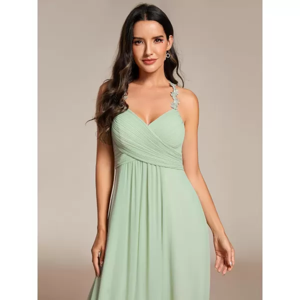 EverPretty Womens Sleeveless ALine VNeck Floral Spaghetti Strap Maxi Chiffon Bridesmaid Dresses 02092Mint Green