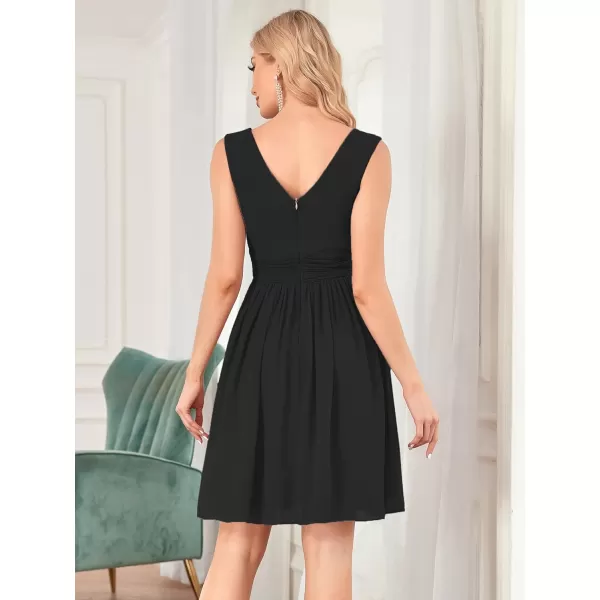 EverPretty Womens Sleeveless KneeLength V Neck Ruched Chiffon Formal Party Dress 3989Black