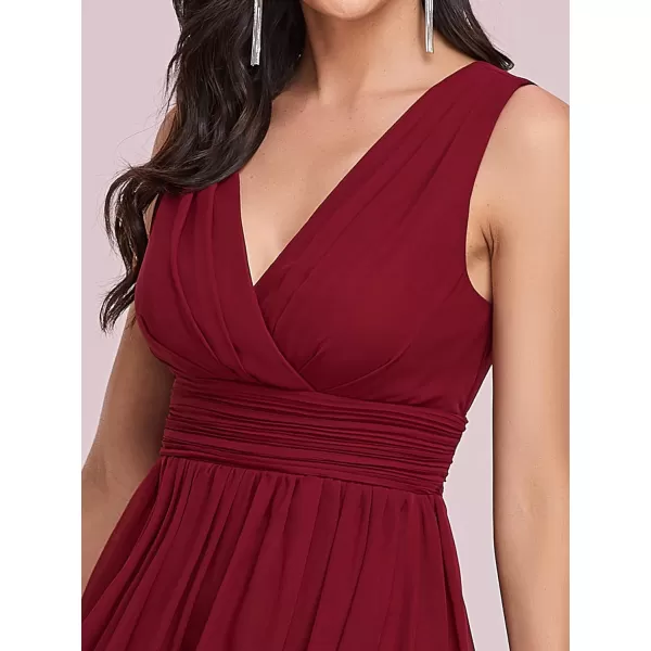 EverPretty Womens Sleeveless KneeLength V Neck Ruched Chiffon Formal Party Dress 3989Burgundy