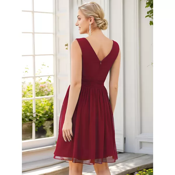 EverPretty Womens Sleeveless KneeLength V Neck Ruched Chiffon Formal Party Dress 3989Burgundy