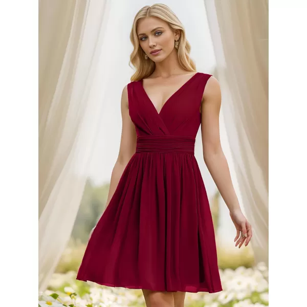 EverPretty Womens Sleeveless KneeLength V Neck Ruched Chiffon Formal Party Dress 3989Burgundy