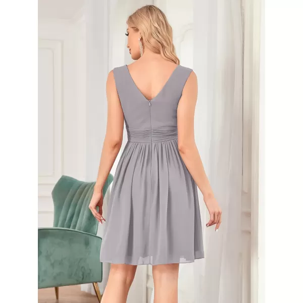 EverPretty Womens Sleeveless KneeLength V Neck Ruched Chiffon Formal Party Dress 3989Grey