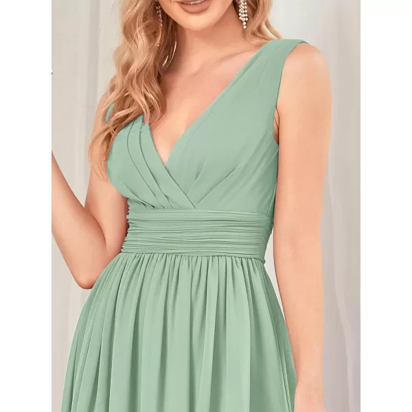 EverPretty Womens Sleeveless KneeLength V Neck Ruched Chiffon Formal Party Dress 3989Mint Green