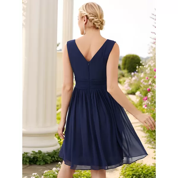 EverPretty Womens Sleeveless KneeLength V Neck Ruched Chiffon Formal Party Dress 3989Navy Blue