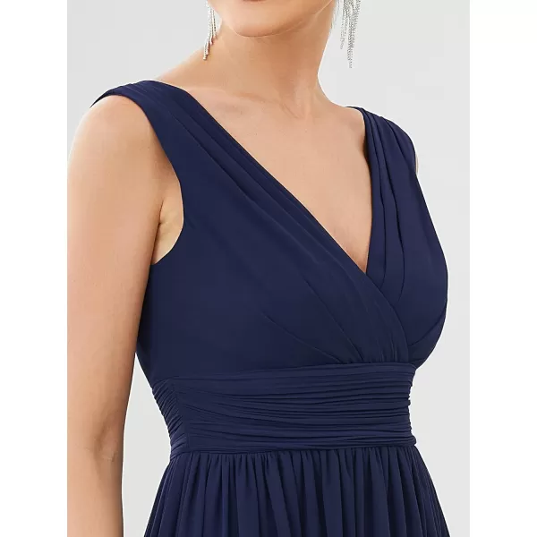 EverPretty Womens Sleeveless KneeLength V Neck Ruched Chiffon Formal Party Dress 3989Navy Blue