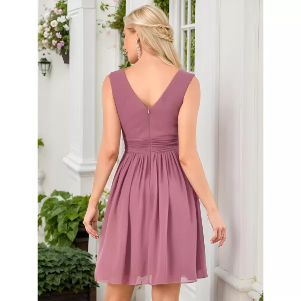 EverPretty Womens Sleeveless KneeLength V Neck Ruched Chiffon Formal Party Dress 3989Orchid