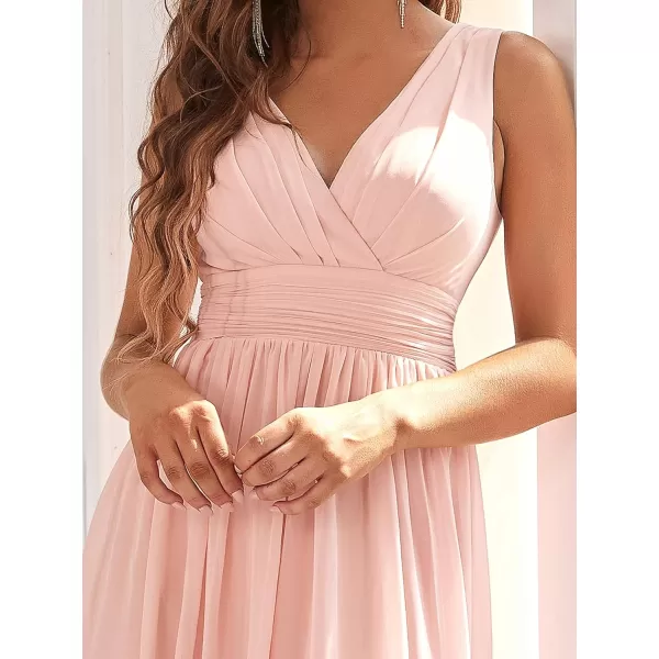EverPretty Womens Sleeveless KneeLength V Neck Ruched Chiffon Formal Party Dress 3989Pink