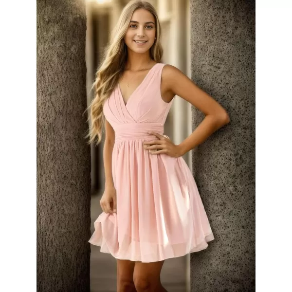 EverPretty Womens Sleeveless KneeLength V Neck Ruched Chiffon Formal Party Dress 3989Pink