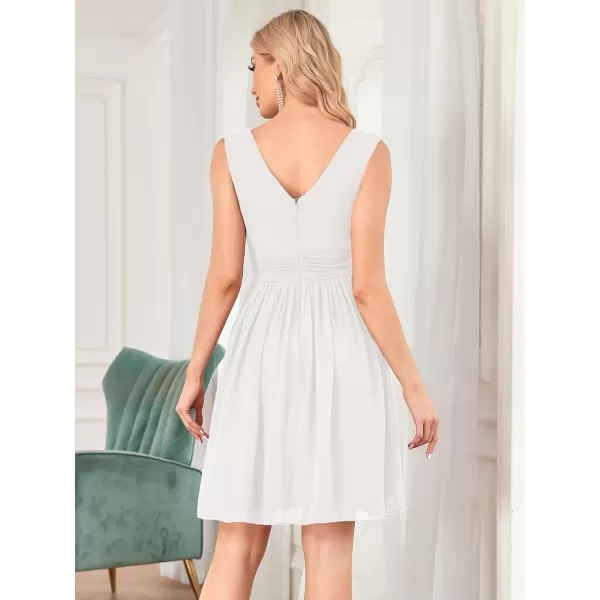 EverPretty Womens Sleeveless KneeLength V Neck Ruched Chiffon Formal Party Dress 3989White