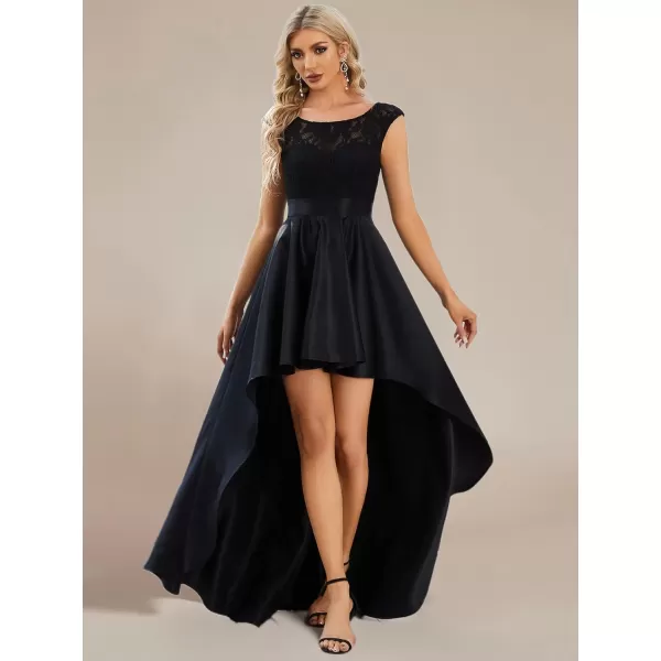 EverPretty Womens Sleeveless Round Neck Asymmetry Hem Lace Satin Summer Wedding Guest Dresses 01759Black