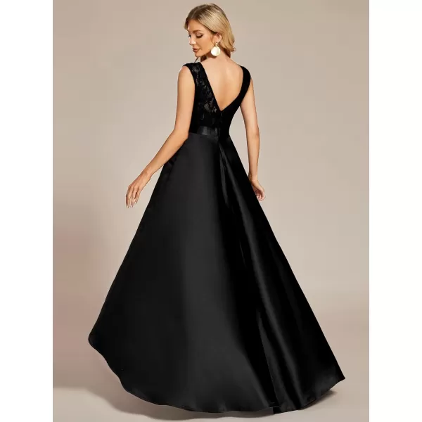 EverPretty Womens Sleeveless Round Neck Asymmetry Hem Lace Satin Summer Wedding Guest Dresses 01759Black
