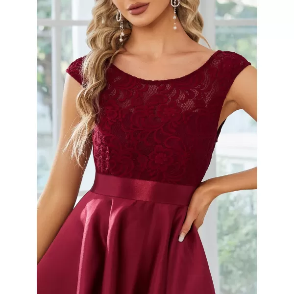 EverPretty Womens Sleeveless Round Neck Asymmetry Hem Lace Satin Summer Wedding Guest Dresses 01759Burgundy