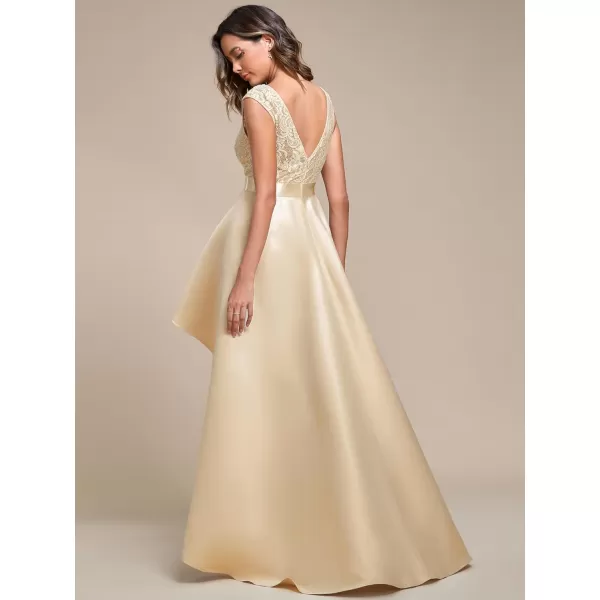 EverPretty Womens Sleeveless Round Neck Asymmetry Hem Lace Satin Summer Wedding Guest Dresses 01759Rose Gold