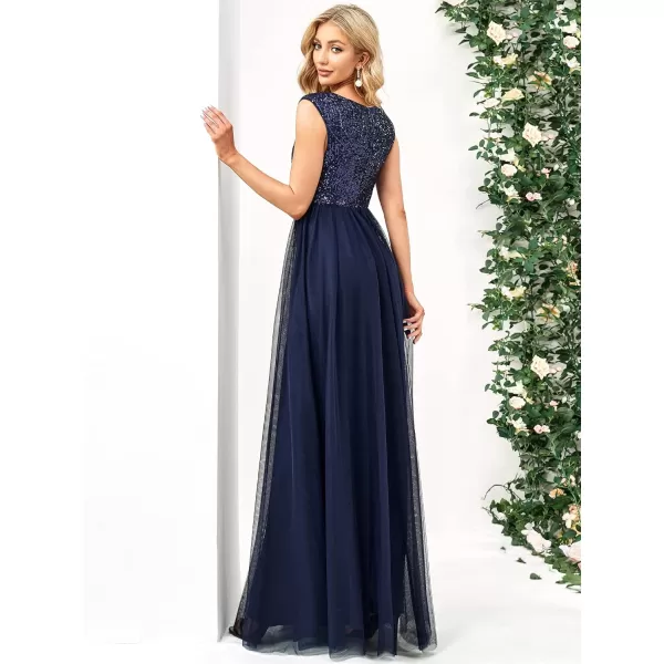 EverPretty Womens Sleeveless Sequin ALine Tulle Formal Evening Gowns for Women 0115ANavy Blue