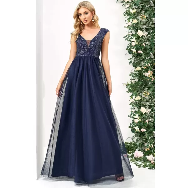 EverPretty Womens Sleeveless Sequin ALine Tulle Formal Evening Gowns for Women 0115ANavy Blue