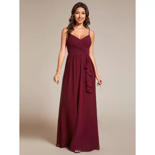 EverPretty Womens Sleeveless Spaghetti Strap VNeck ALine Asymmetrical Maxi Chiffon Bridesmaid Dresses 02113Burgundy