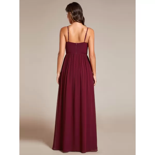 EverPretty Womens Sleeveless Spaghetti Strap VNeck ALine Asymmetrical Maxi Chiffon Bridesmaid Dresses 02113Burgundy